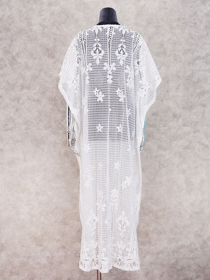 The Long White Kaftan | Embroidered Mesh Kaftan Beach Cover Up