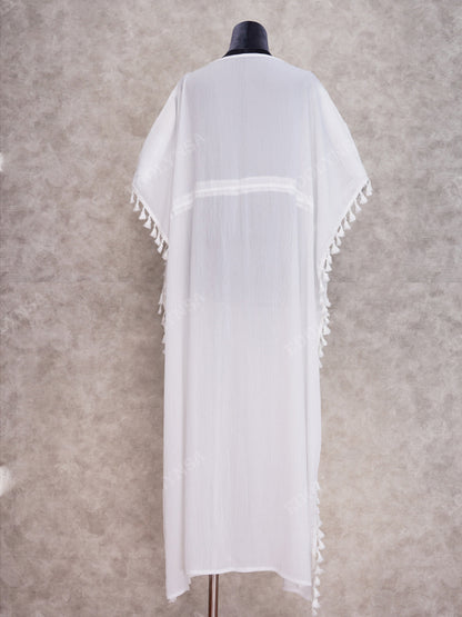 The Long White Kaftan | Embroidered Mesh Kaftan Beach Cover Up