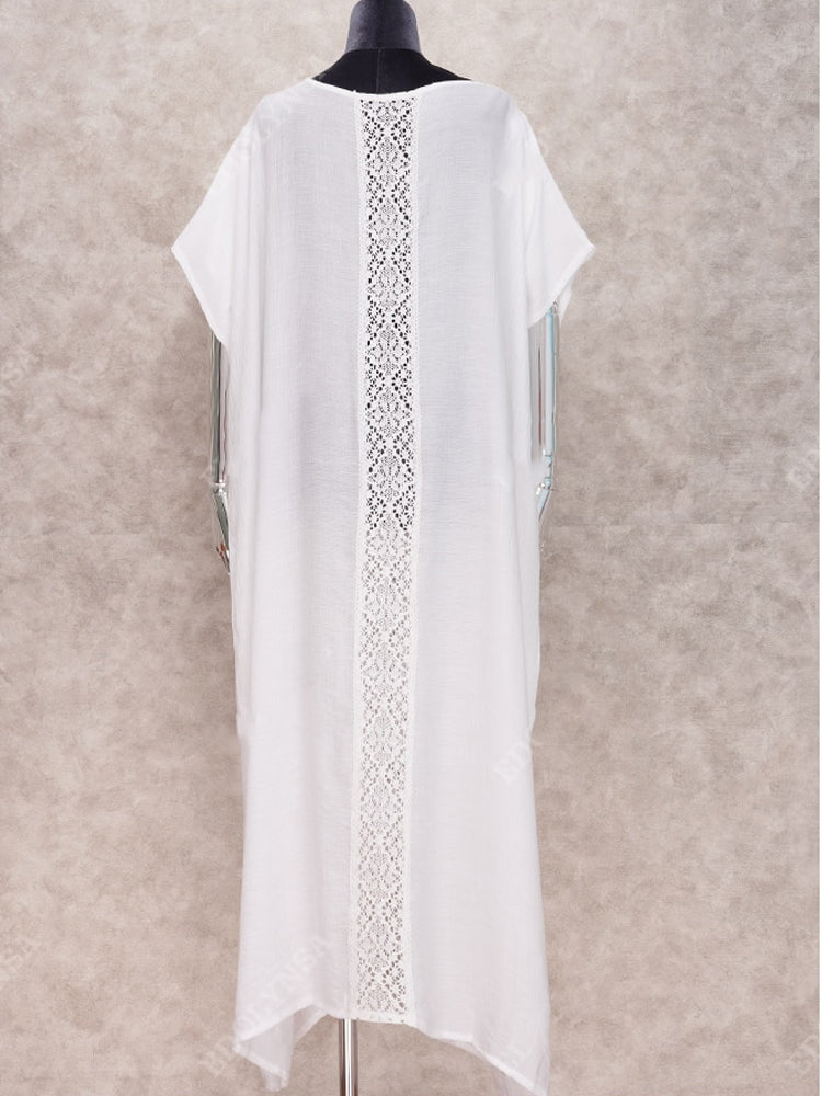 The Long White Kaftan | Embroidered Mesh Kaftan Beach Cover Up