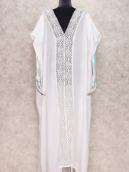 The Long White Kaftan | Embroidered Mesh Kaftan Beach Cover Up