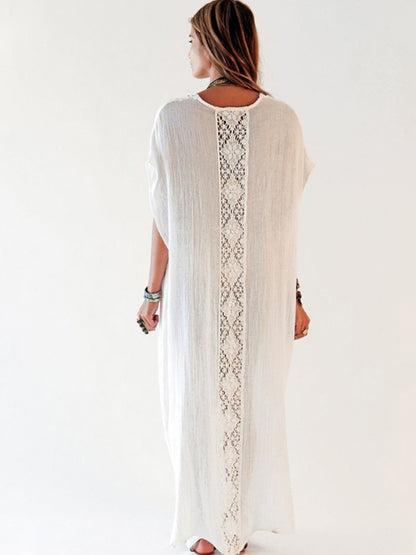 The Long White Kaftan | Embroidered Mesh Kaftan Beach Cover Up