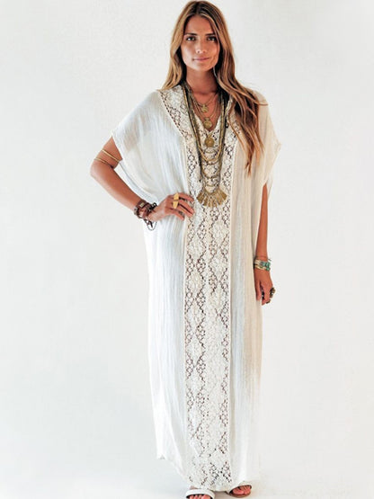 The Long White Kaftan | Embroidered Mesh Kaftan Beach Cover Up