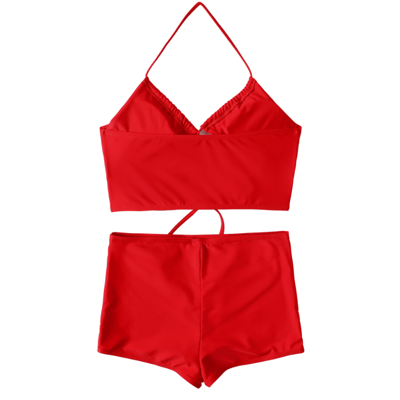 Peek-a-Boo Halter Neck Top With Shorts Swimsuit