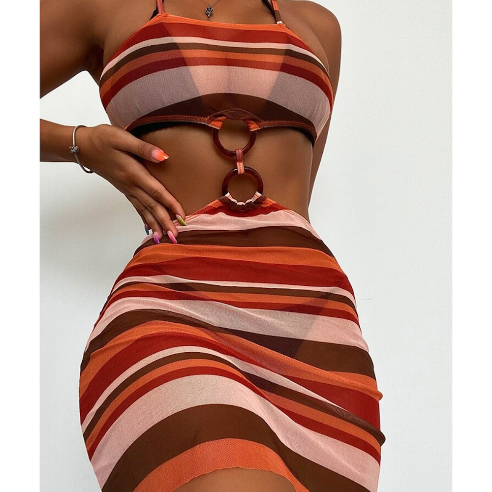 Striped Print Swimwear Multicolor