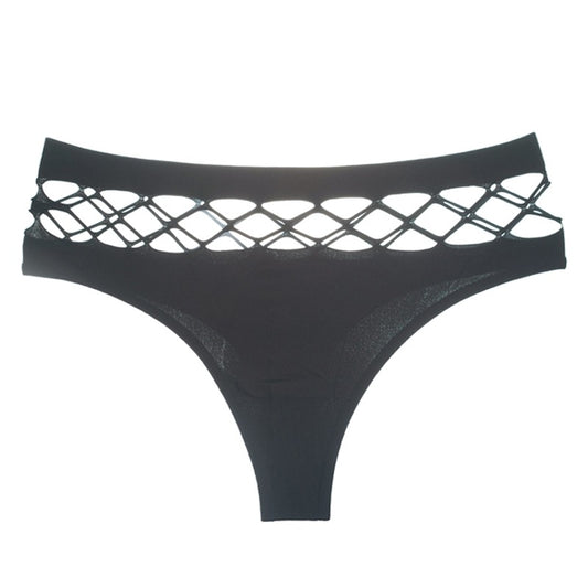 Hollow Out Middle-waist Mesh Thong For Women