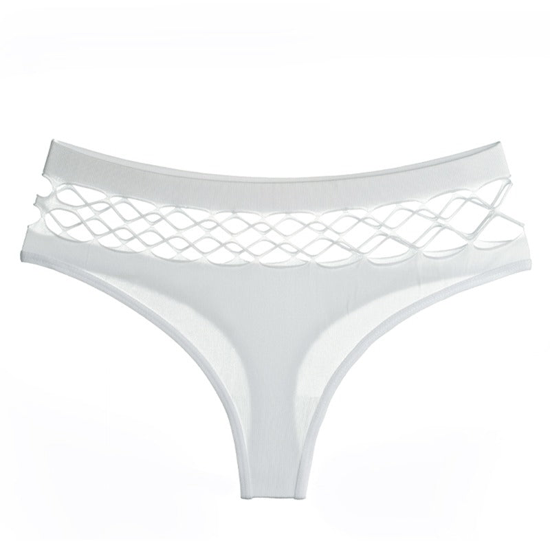 Hollow Out Middle-waist Mesh Thong For Women