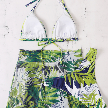 Floral Print Skirt Bottom 3 Piece Bikini Set