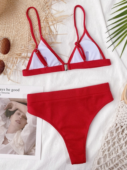 High Waist Push Up Solid Color Bikini Set