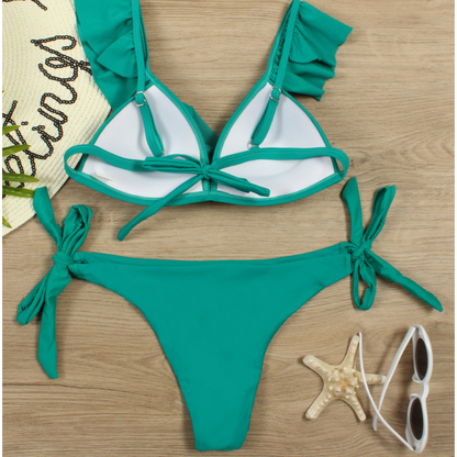 Flounce Strap Side Knot Bottom Bikini