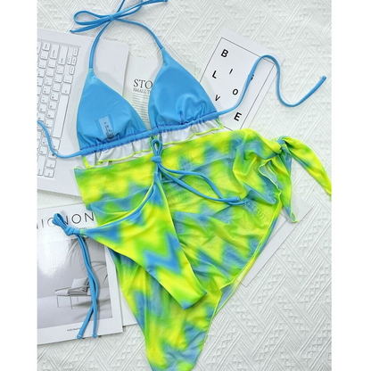 Tie-Dye Printed Three Pieces Bikini Set