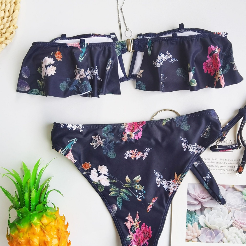 Flounce Floral Print Top Bikini