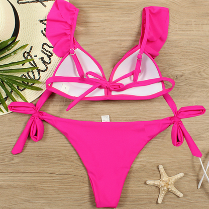 Flounce Strap Side Knot Bottom Bikini