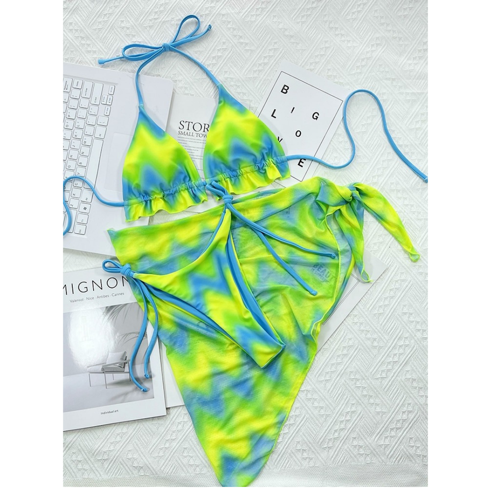 Tie-Dye Printed Three Pieces Bikini Set