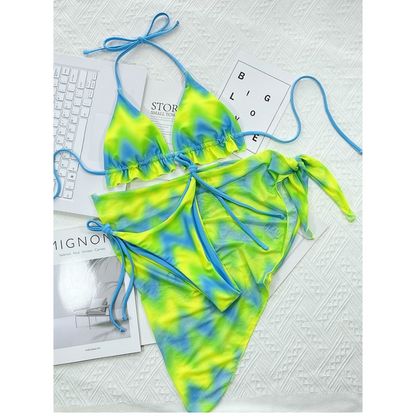 Tie-Dye Printed Three Pieces Bikini Set