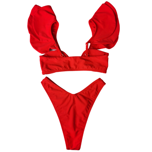 Solid Color Flounce Strap Bikini