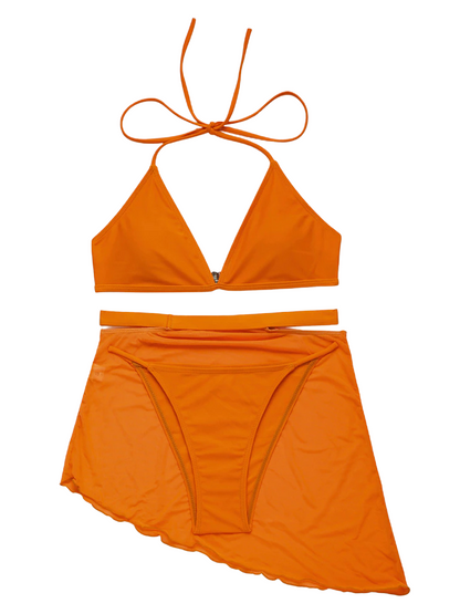 Solid Three Pieces Bikini Set