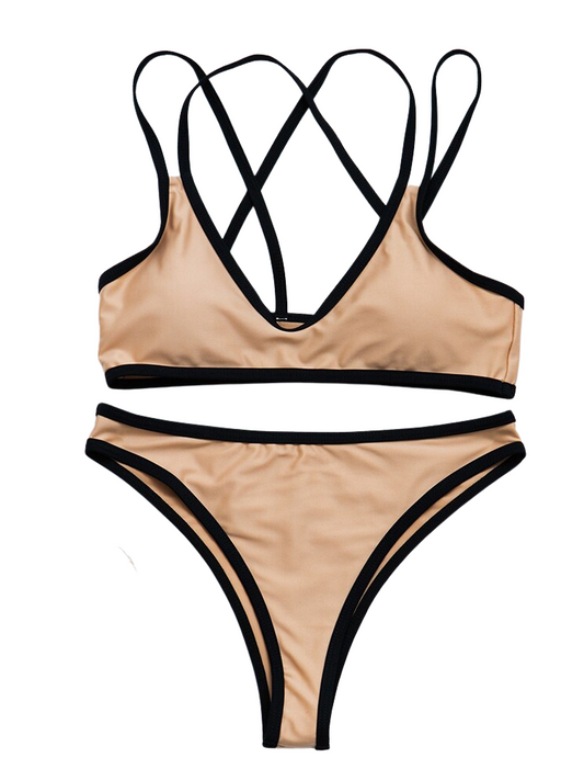 Cross Bandage Patchwork Bikini