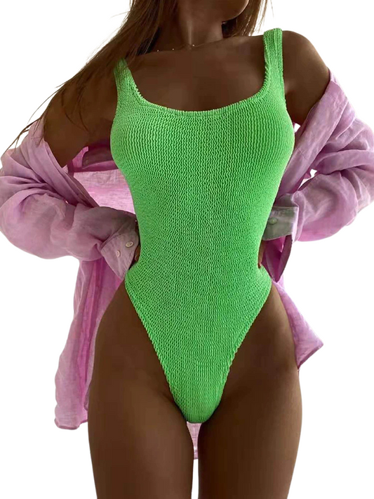 Solid Ribbed Swimwear One Piece