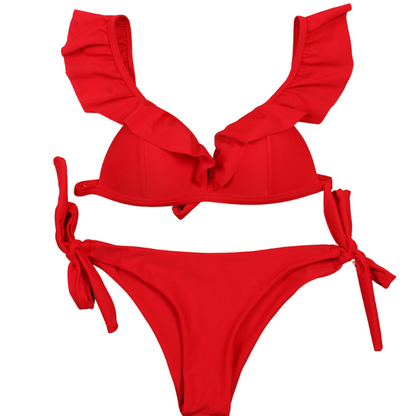 Flounce Strap Side Knot Bottom Bikini