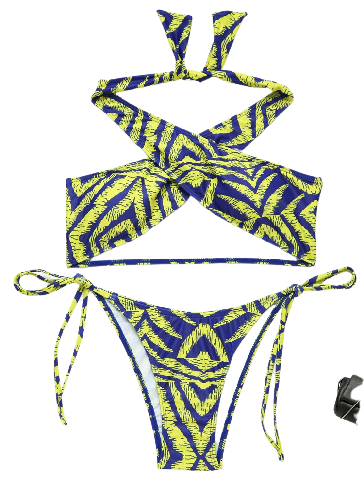 Halter Cross Two Pieces Strappy Swimwear Set