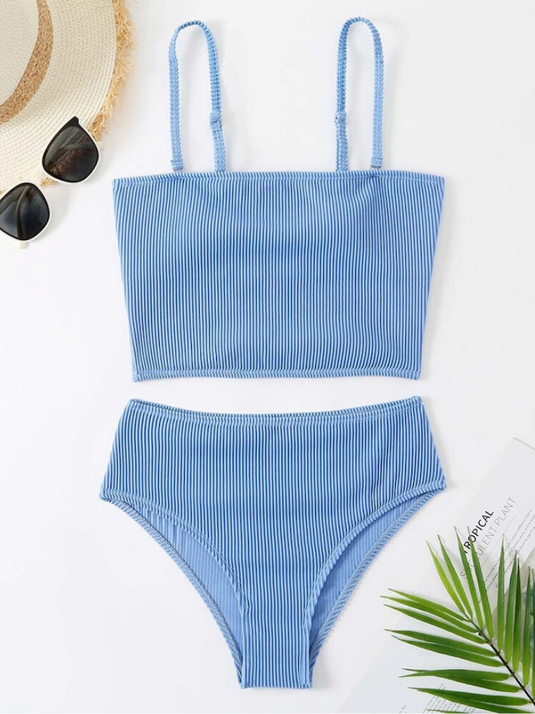 Solid Ribbed Vest Bikini Set