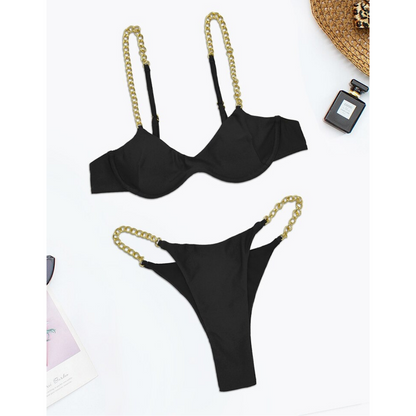 Solid Chain Underwire Swimwear