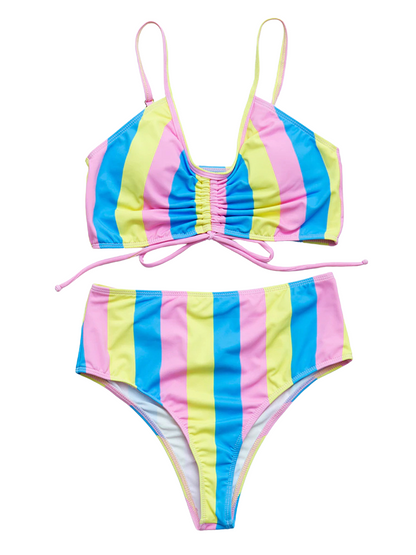 High Waist Striped Print Bikini