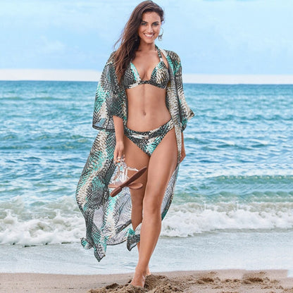 Chiffon Snake Skin Print Bikini Cover Up