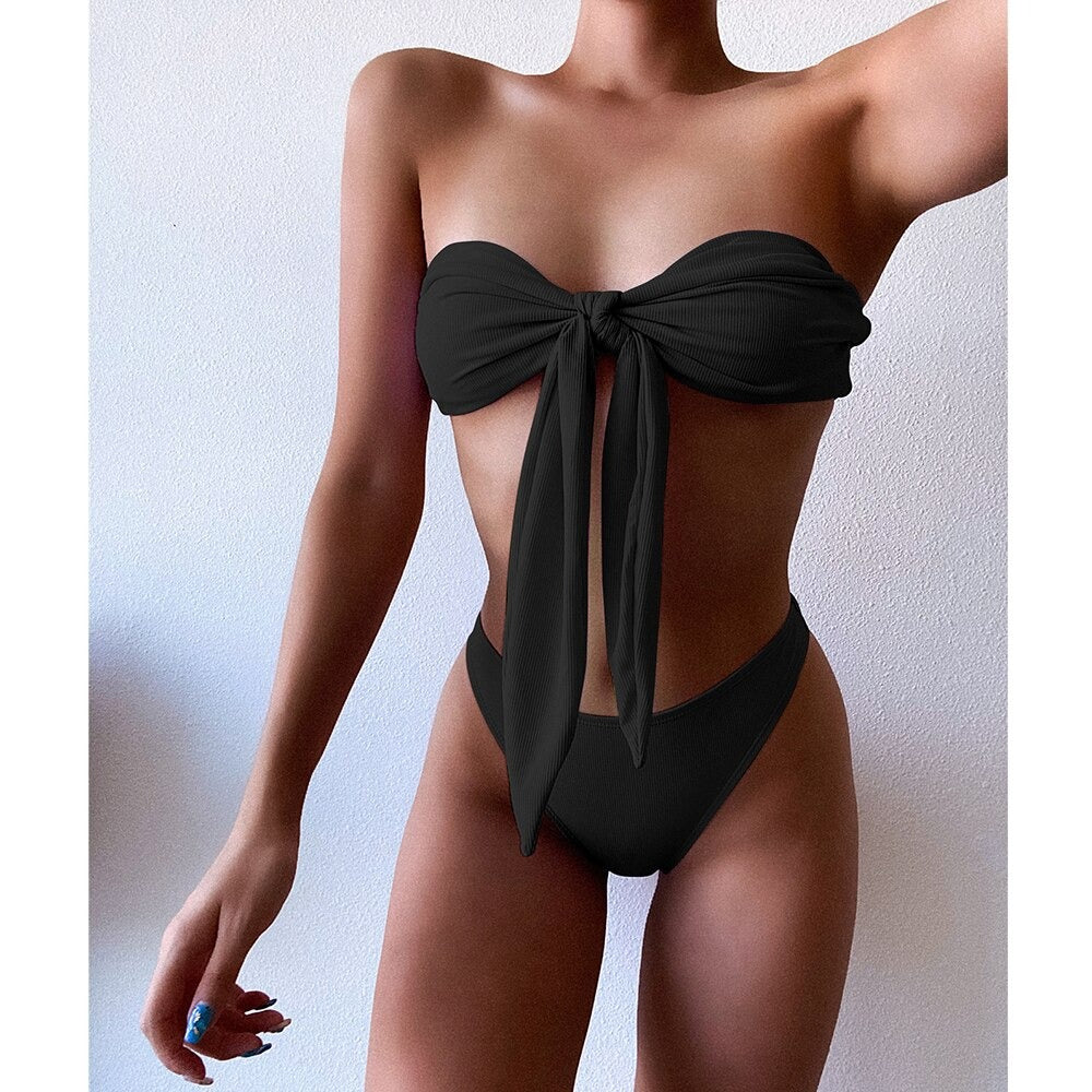 High Waist Bandeau Women Bow-Knot Bikini