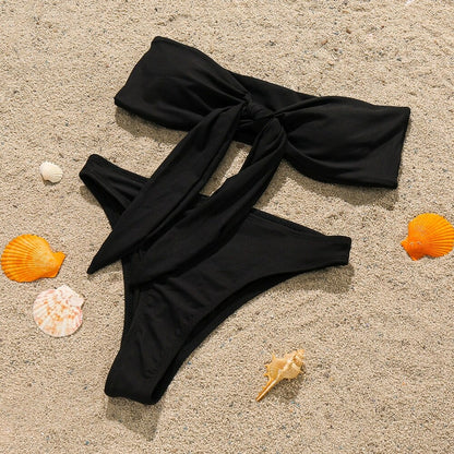 High Waist Bandeau Women Bow-Knot Bikini