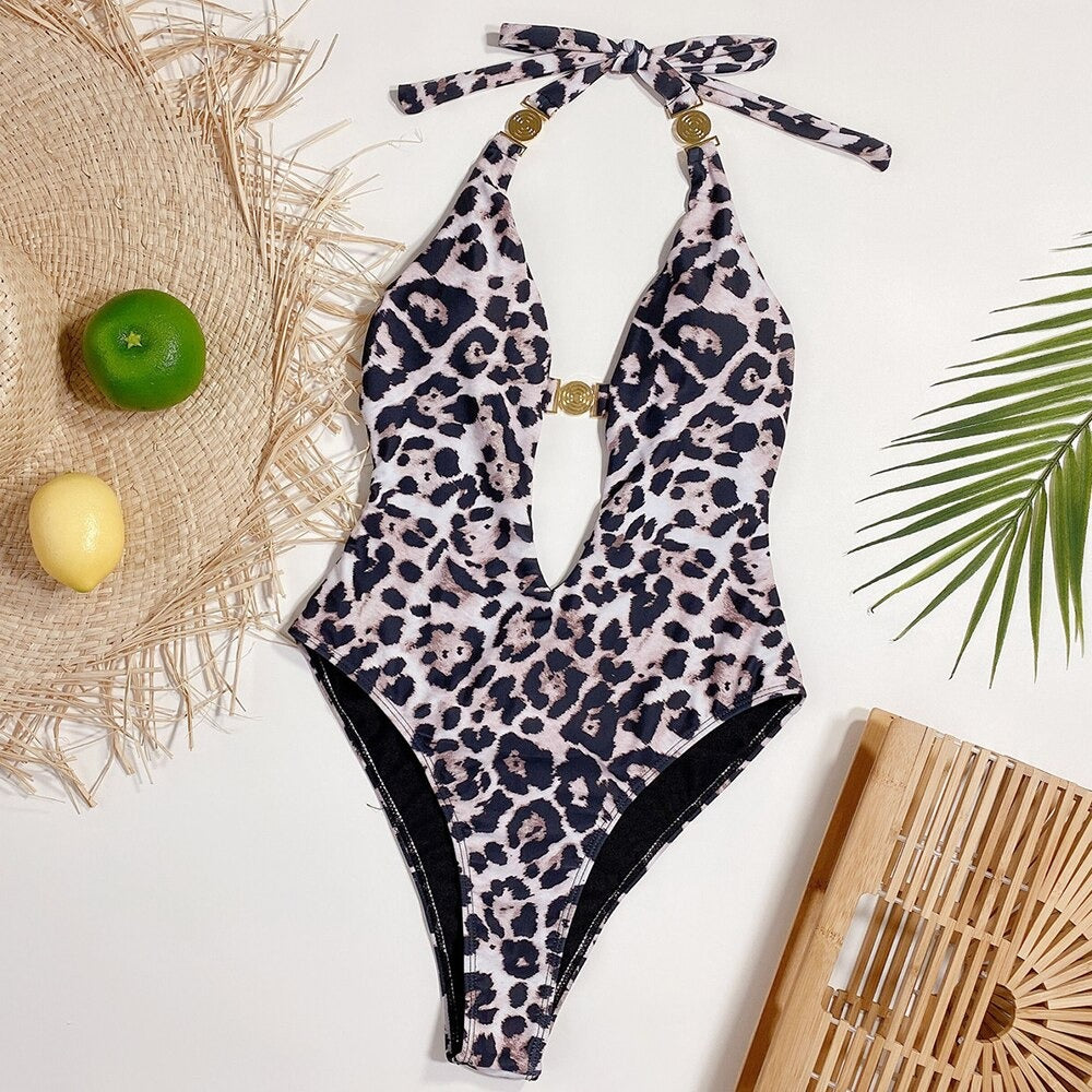 Leopard Print Halter Monokini