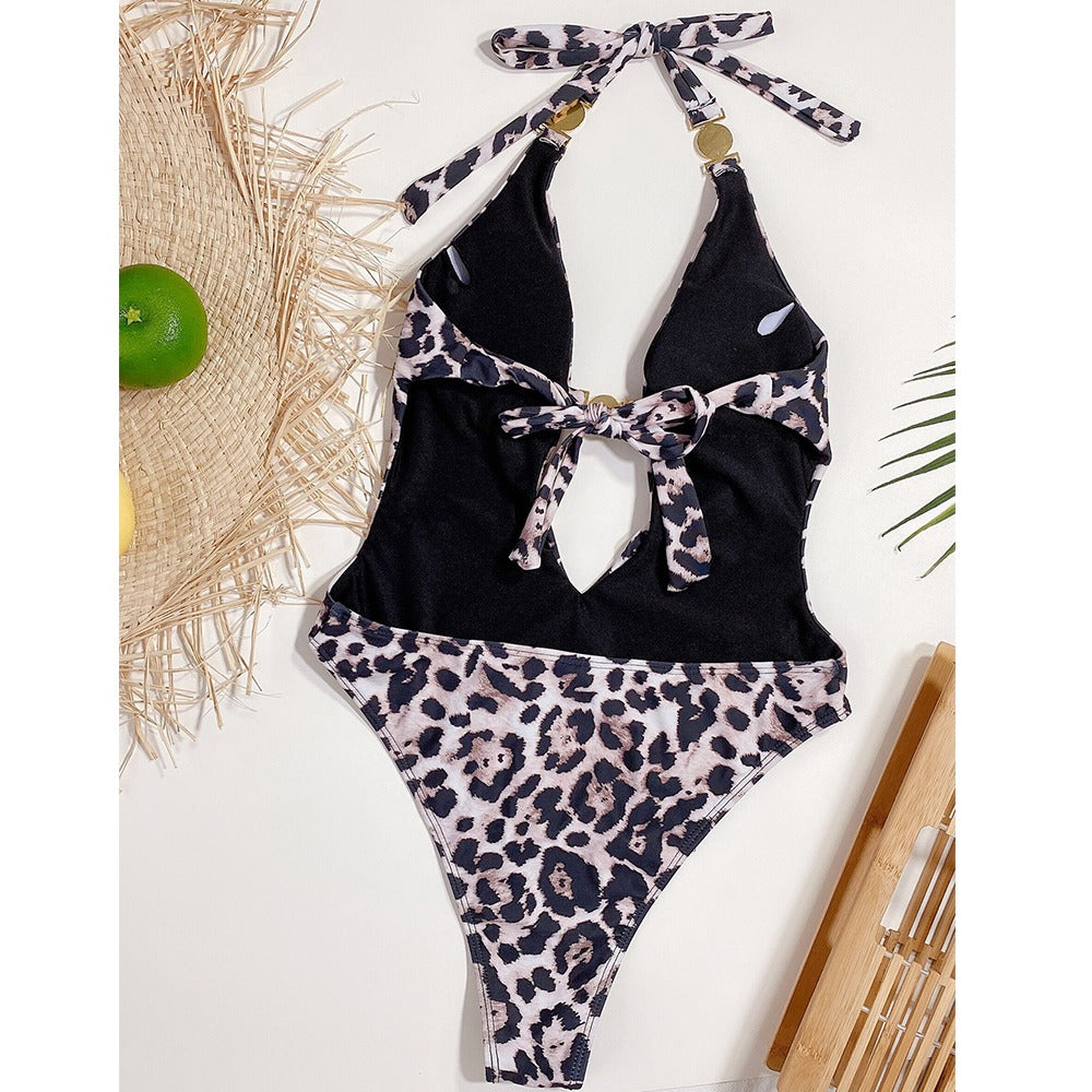 Leopard Print Halter Push Up Swimwear