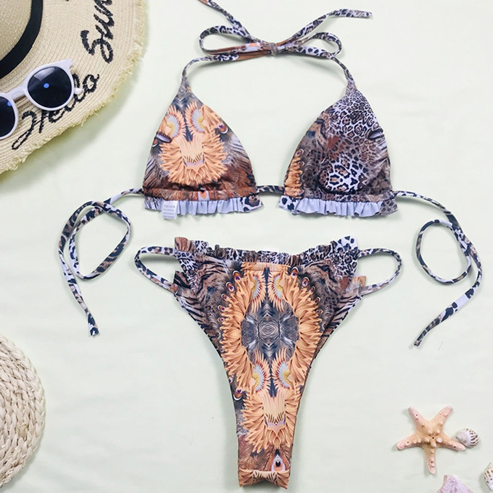 Leopard Print Three Pieces Bikini Set