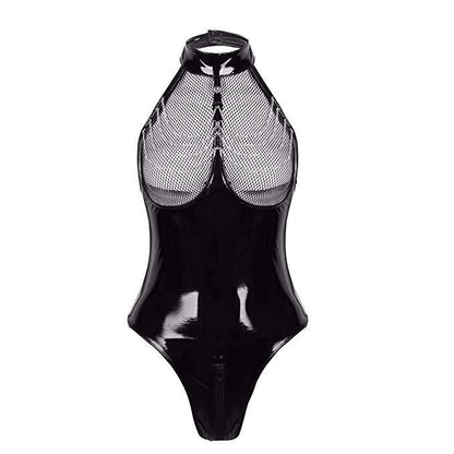 Elegant Underwear Patent Leather Jointed Hollow With Metal Chain