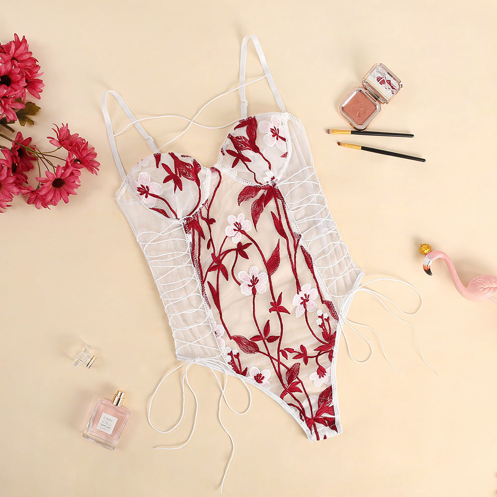 Captivating Bodysuit With Floral Embroidery With Lace