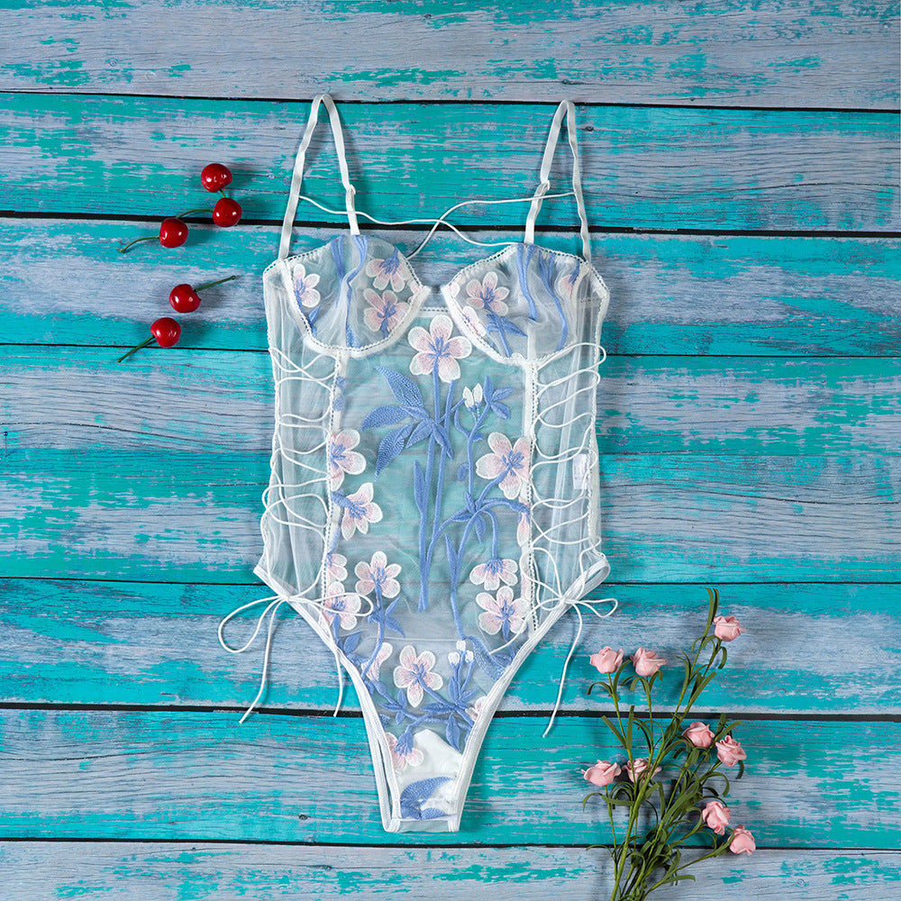 Captivating Bodysuit With Floral Embroidery With Lace