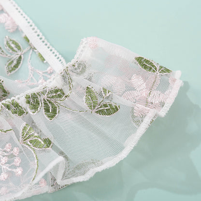 Dainty White Embroidered Flowers Two-Piece Underwear