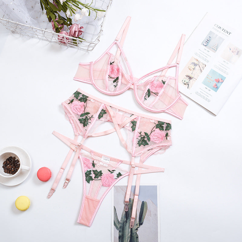 Floral Embroidered Lace Mesh Underwear