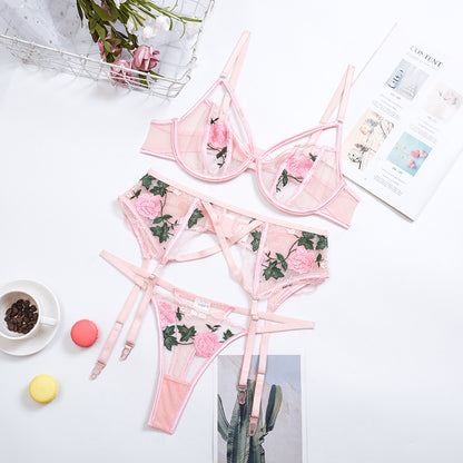 Floral Embroidered Lace Mesh Underwear