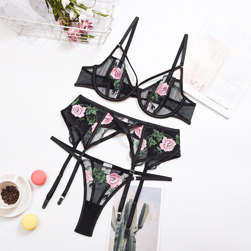 Floral Embroidered Lace Mesh Underwear