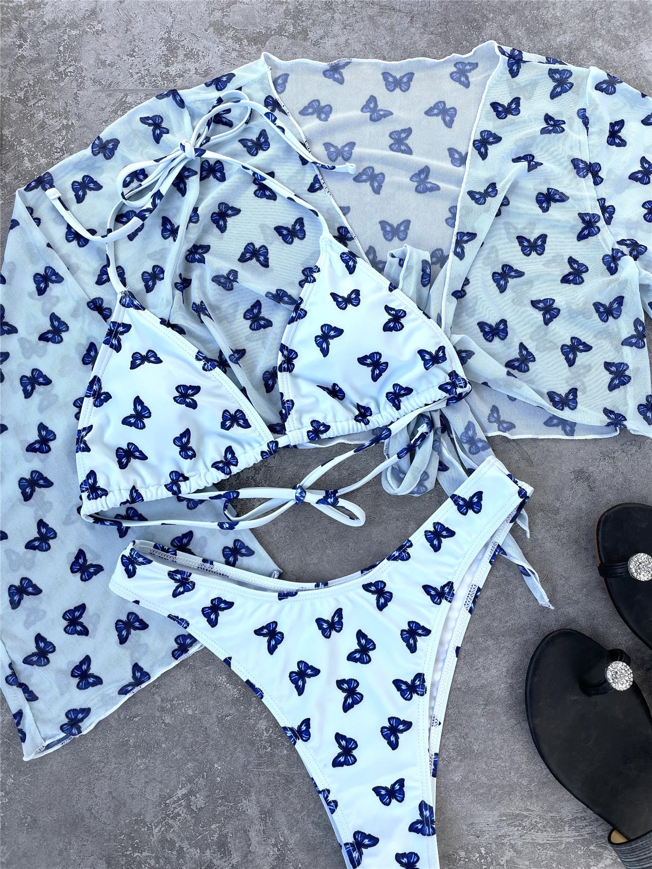 Butterfly Three-Piece Blue Swimsuit