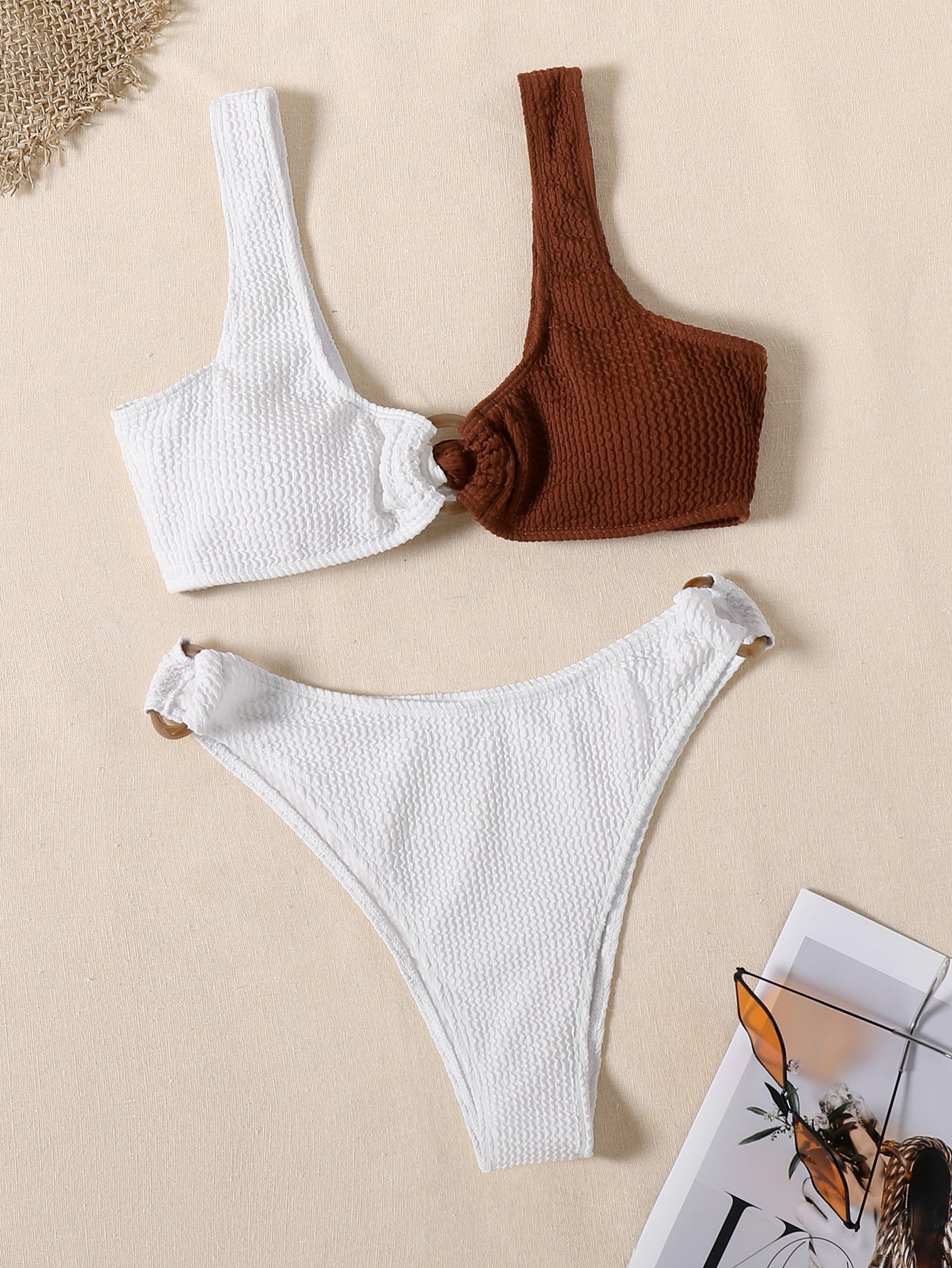 White and Brown Two-Piece Bikini