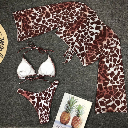 Long Sleeved Leopard 2 Pc Swimsuit