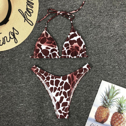 Long Sleeved Leopard 2 Pc Swimsuit