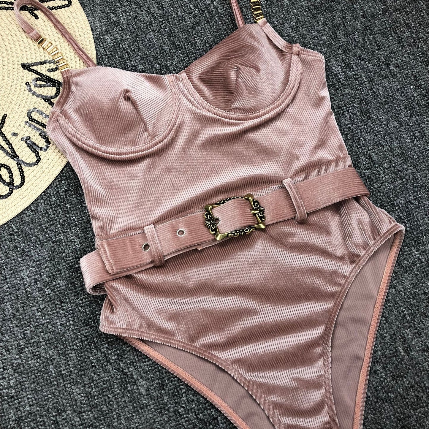 Waist Buckle Metal One-Piece Bikini