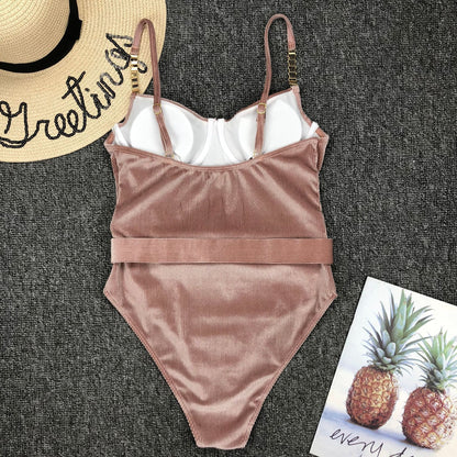 Waist Buckle Metal One-Piece Bikini