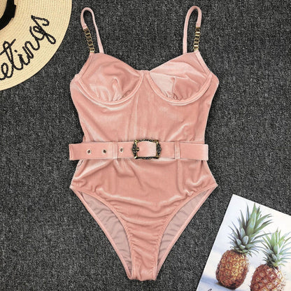 Waist Buckle Metal One-Piece Bikini