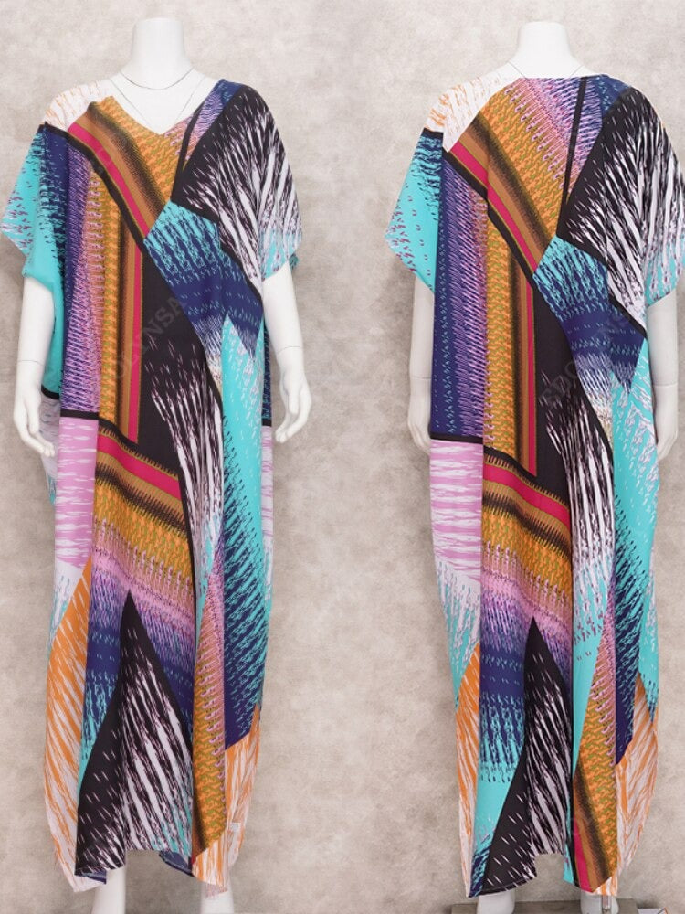 Vibrant Multicolor Bohemian Style Kaftan