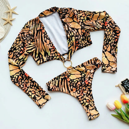 Printed One Piece Deep V Swimwear