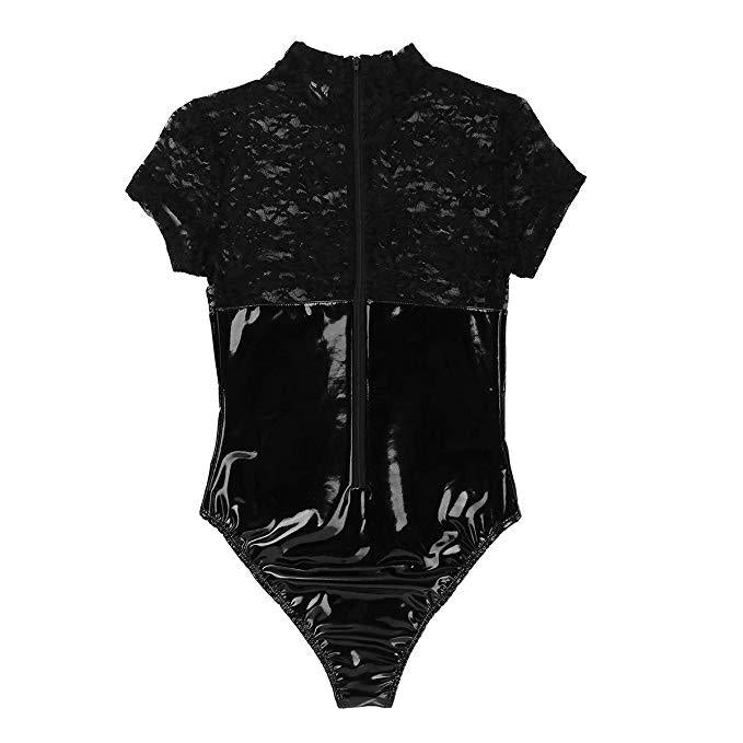 Elegant Lace And Leather Bodysuit